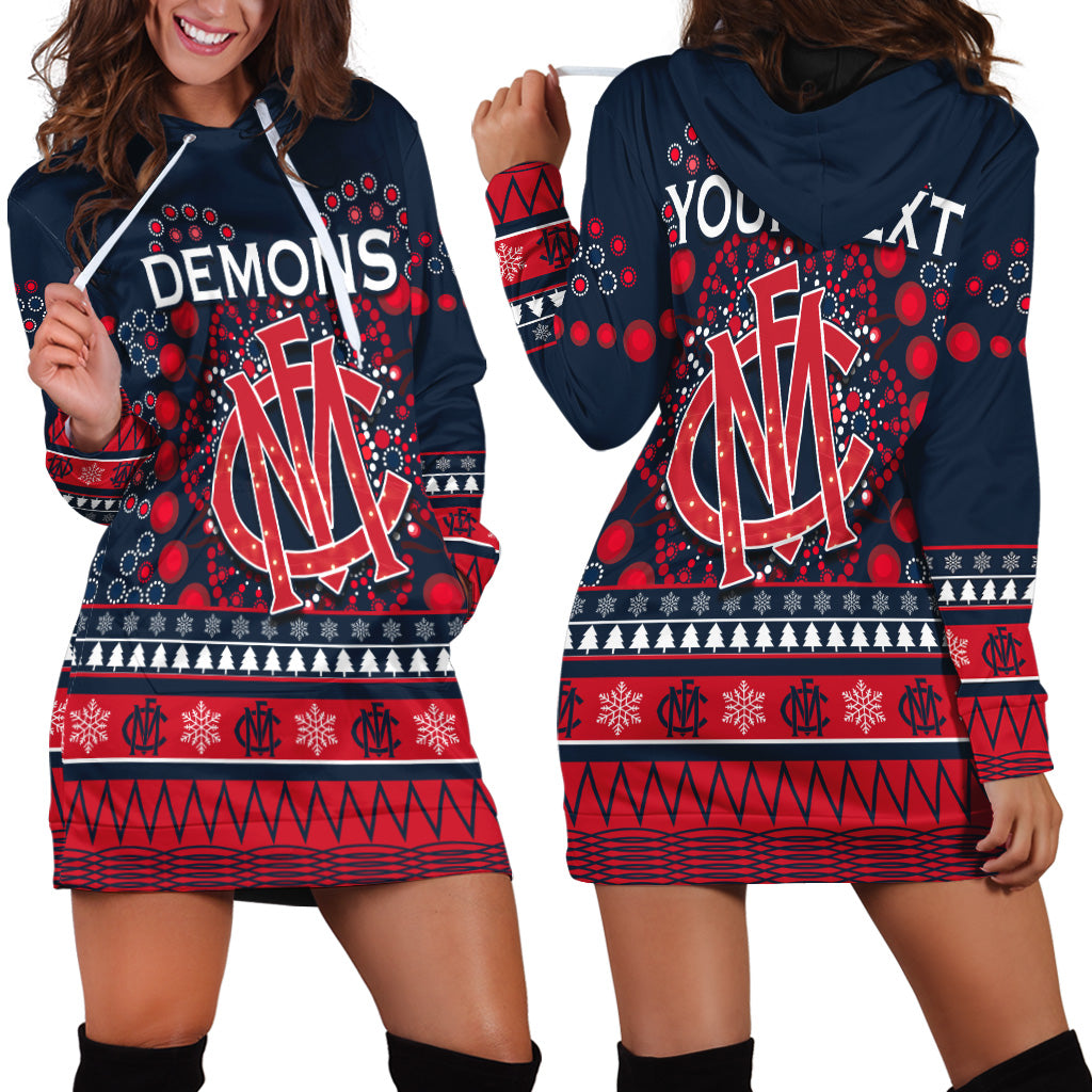 (Custom Personalised) Demons Merry Christmas Hoodie Dress Melbourne Football Indigenous - Vibe Hoodie Shop