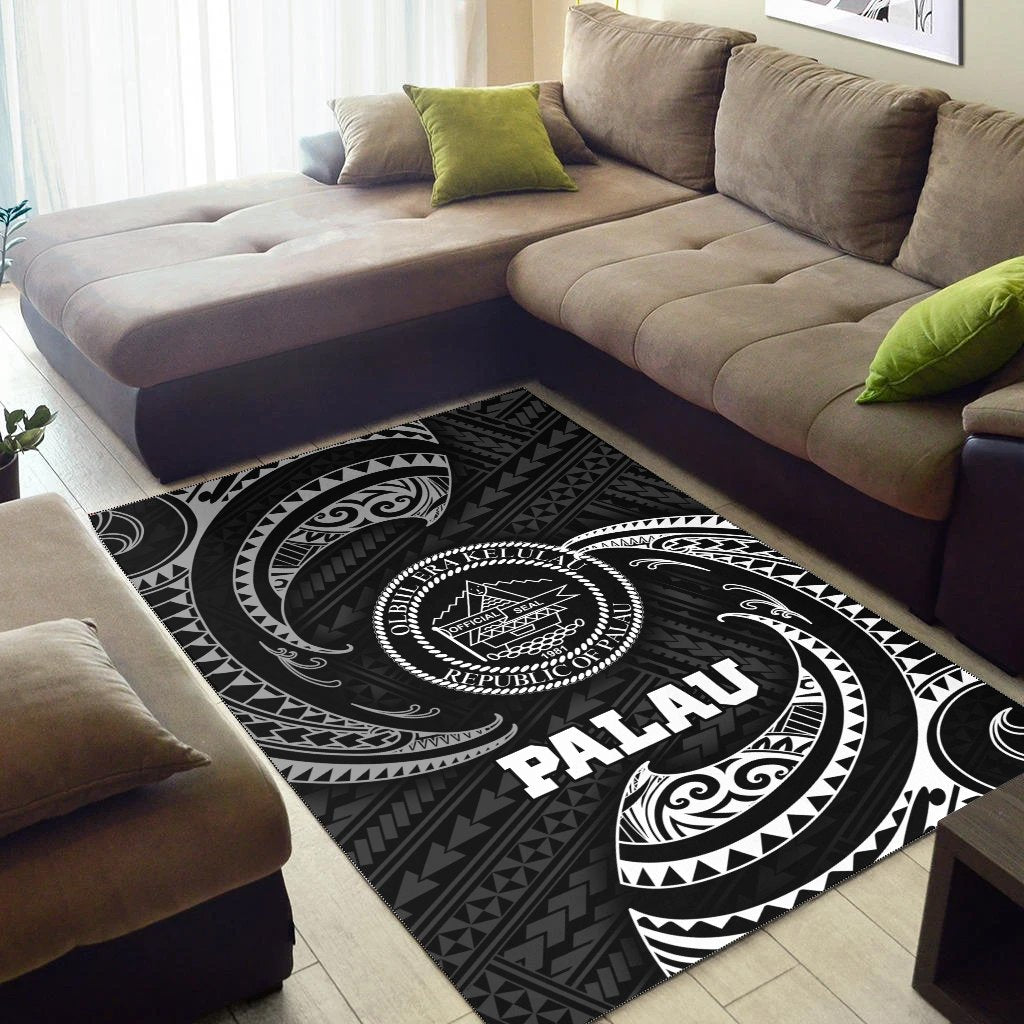 Palau Polynesian Area Rug - White Tribal Wave - Vibe Hoodie Shop