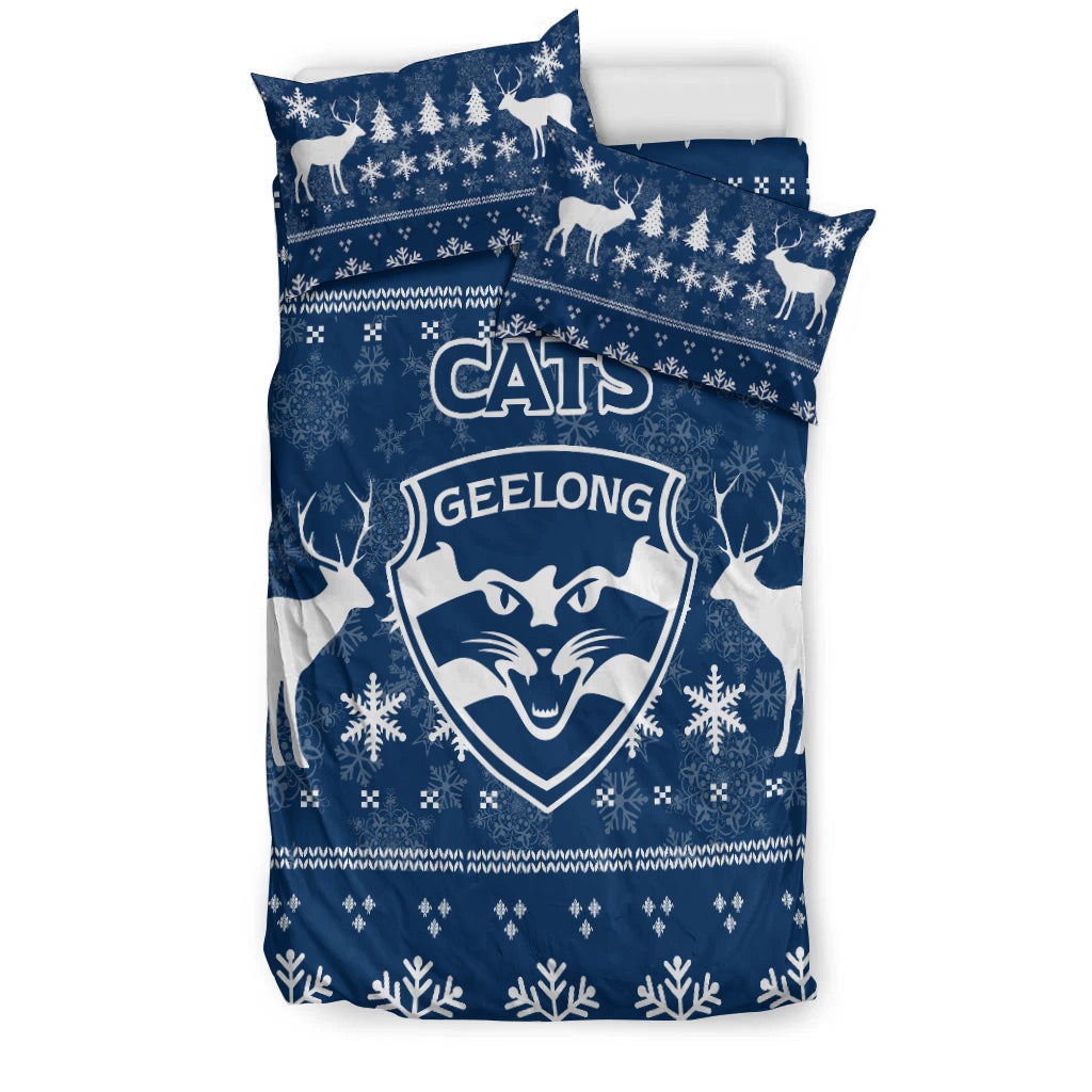 Geelong Cats Bedding Set - Christmas Ugly Style - - Vibe Hoodie Shop