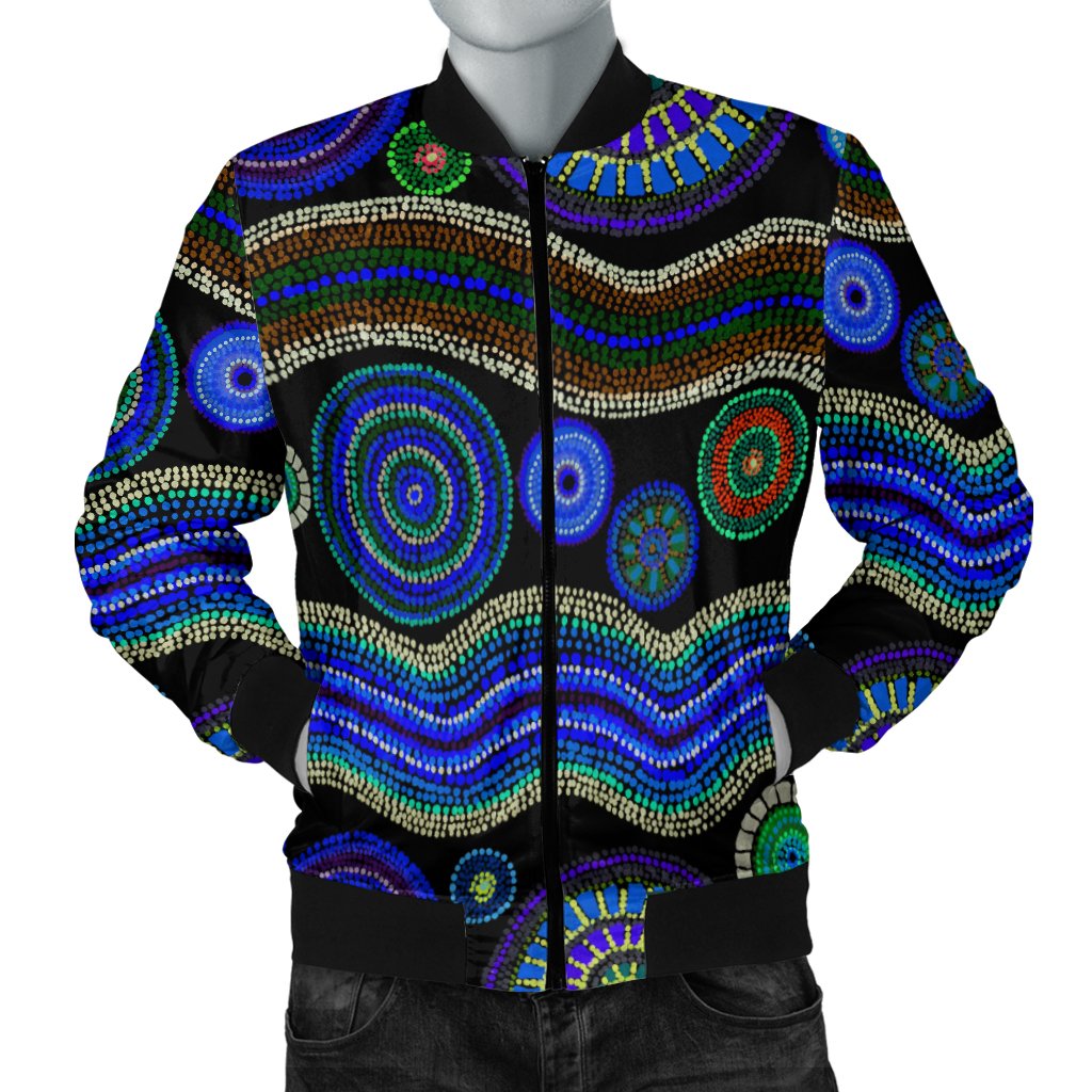 Bomber Jacket - Aboriginal Dot Unique Style Blue - Vibe Hoodie Shop
