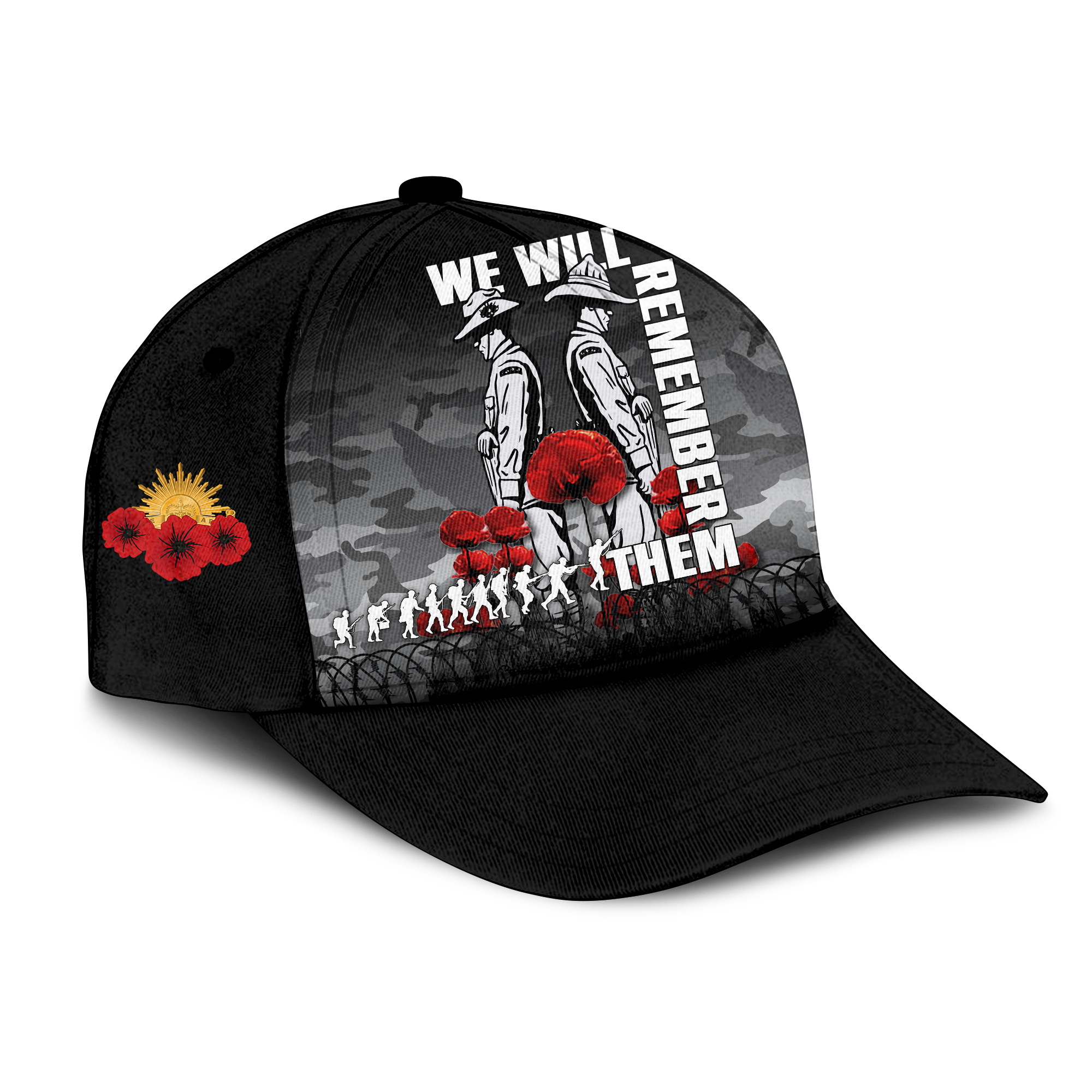 Australia ANZAC 2022 Caps Camouflage With Poppy Black - - Vibe Hoodie Shop