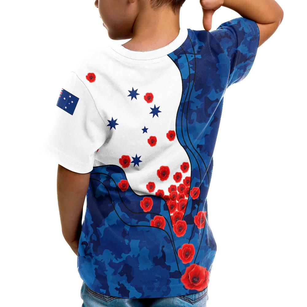 ANZAC Lest We Forget T shirts Kid - Australian Flag Blue - - Vibe Hoodie Shop