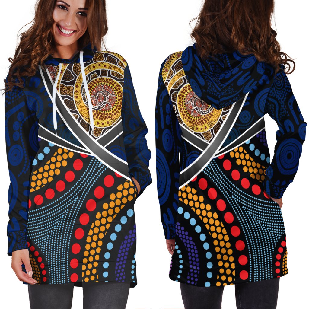 Australia Hoodie Dress - Aboriginal Dot Panting Art With Snake - Vibe Hoodie Shop