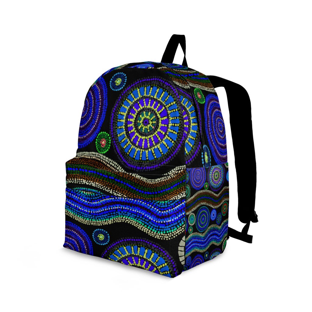 Back Pack - Aboriginal Dot Unique Style Blue - Vibe Hoodie Shop