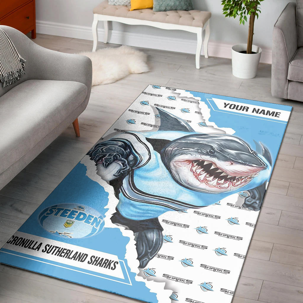 Personalized Custom THY Cronulla - Sutherland Sharks NRL Mascot Edition Rug LT10 - Vibe Hoodie Shop