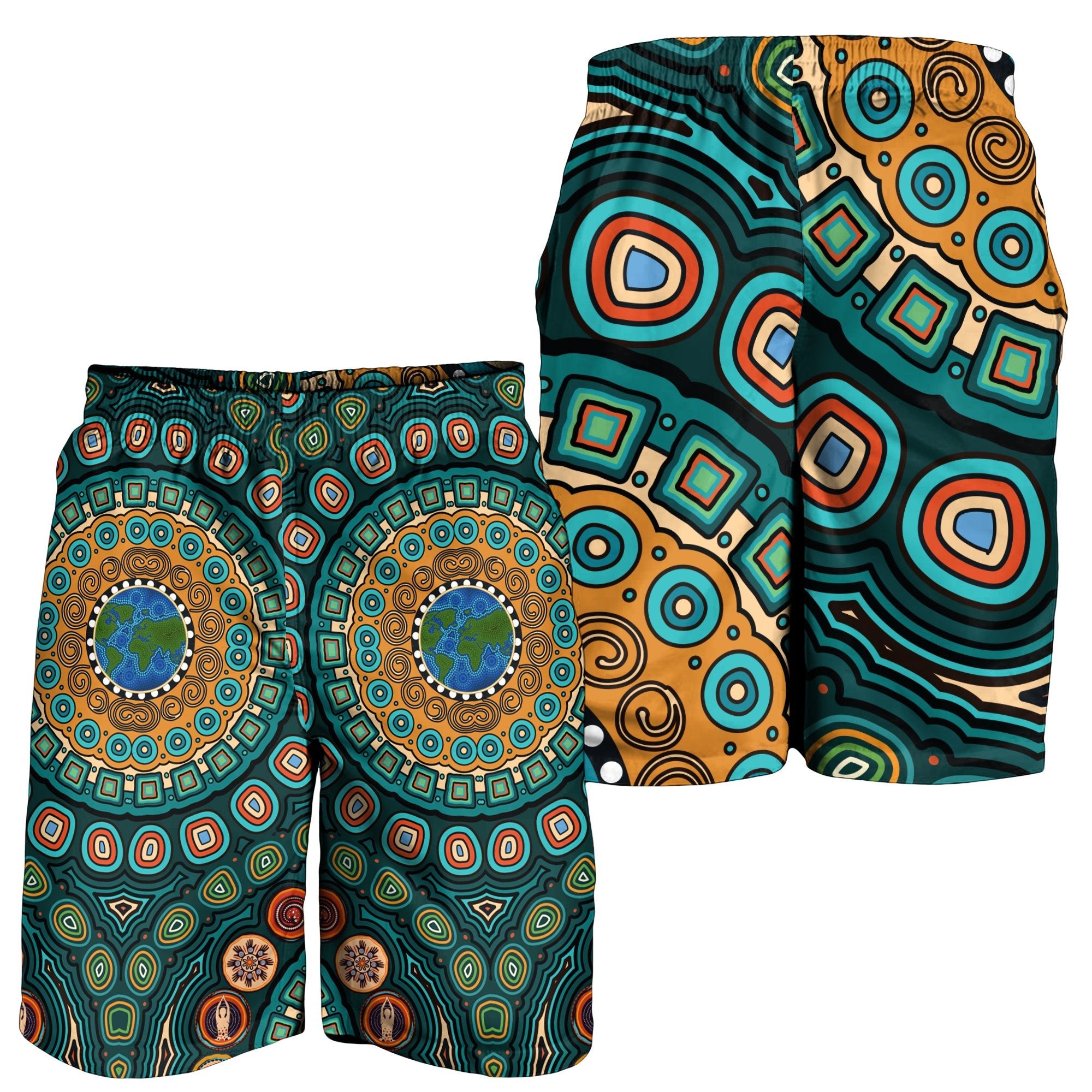 Men's Shorts - Aboriginal Green Dot Painting With Earth - Vibe Hoodie Shop