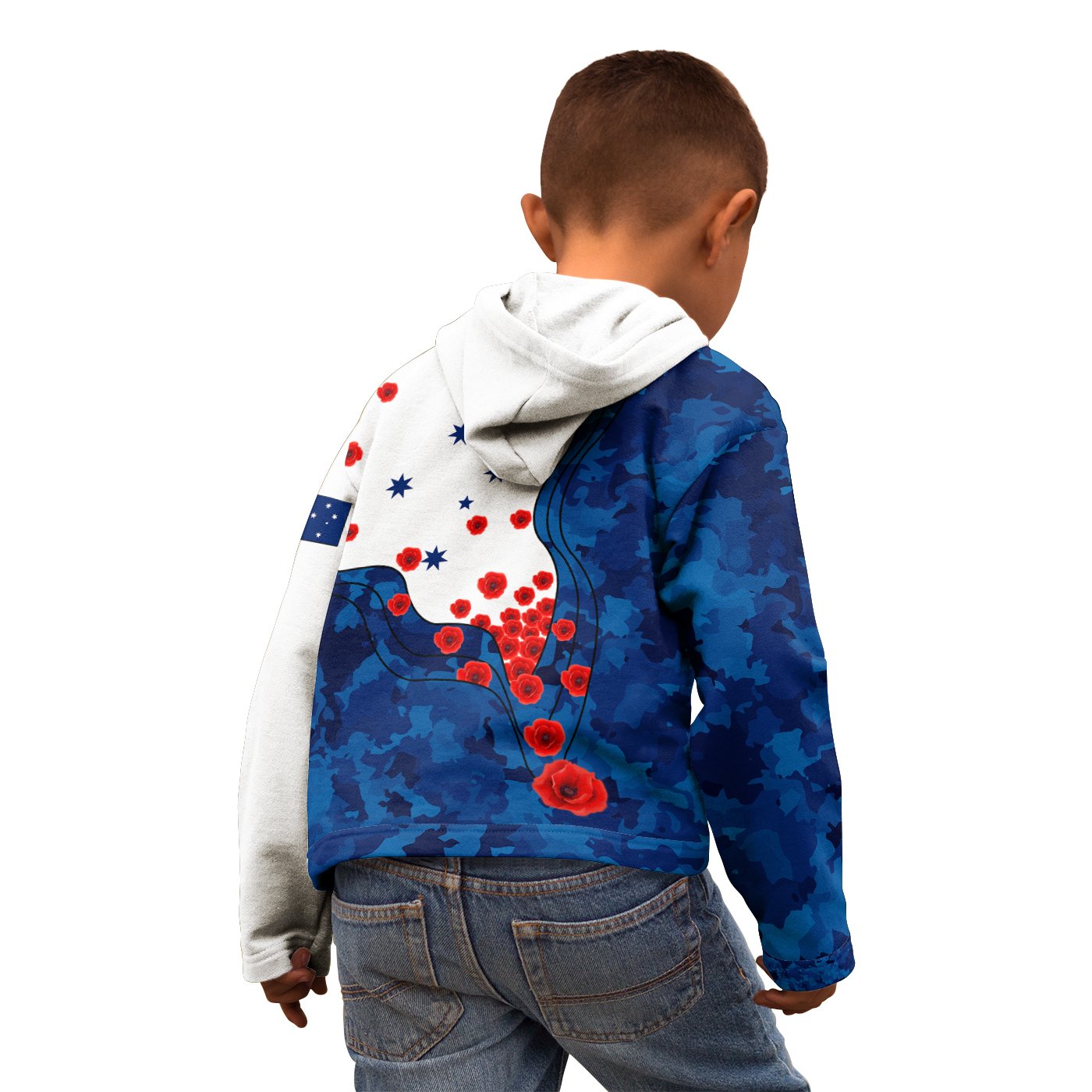 ANZAC Lest We Forget Zip - Up Hoodie Kid - Australian Flag Blue - - Vibe Hoodie Shop