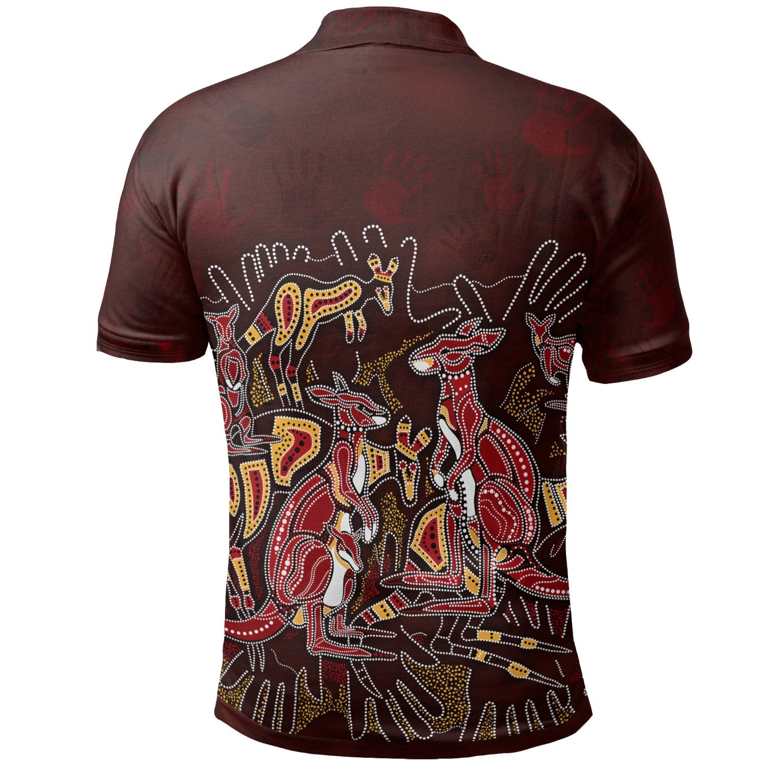 Aboriginal Polo Shirts - Kangaroo family with Hand Art - Vibe Hoodie Shop