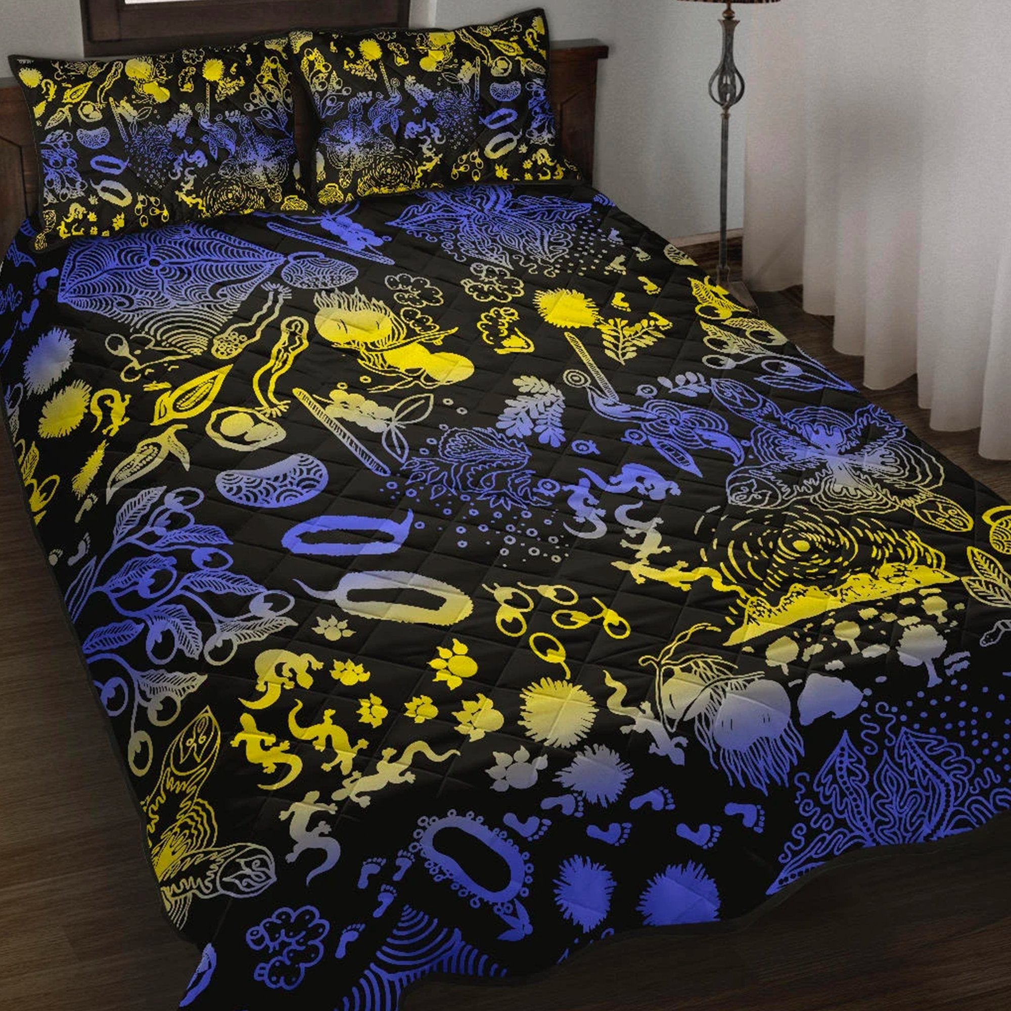 Aboriginal Quilt Cover Set, Australian Animals Patterns Golden Wattle - Vibe Hoodie Shop
