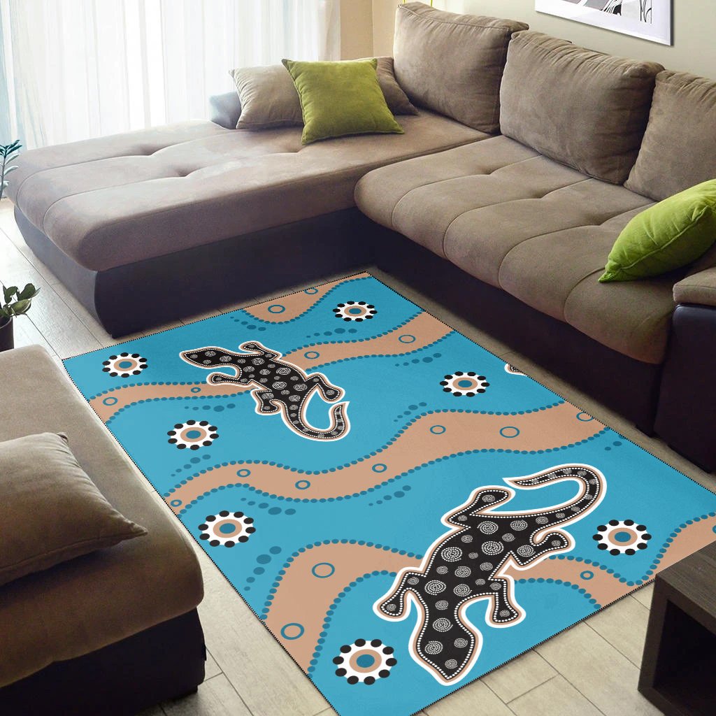 Aboriginal Area Rug - Aboriginal Lizard in Blue Style - Vibe Hoodie Shop