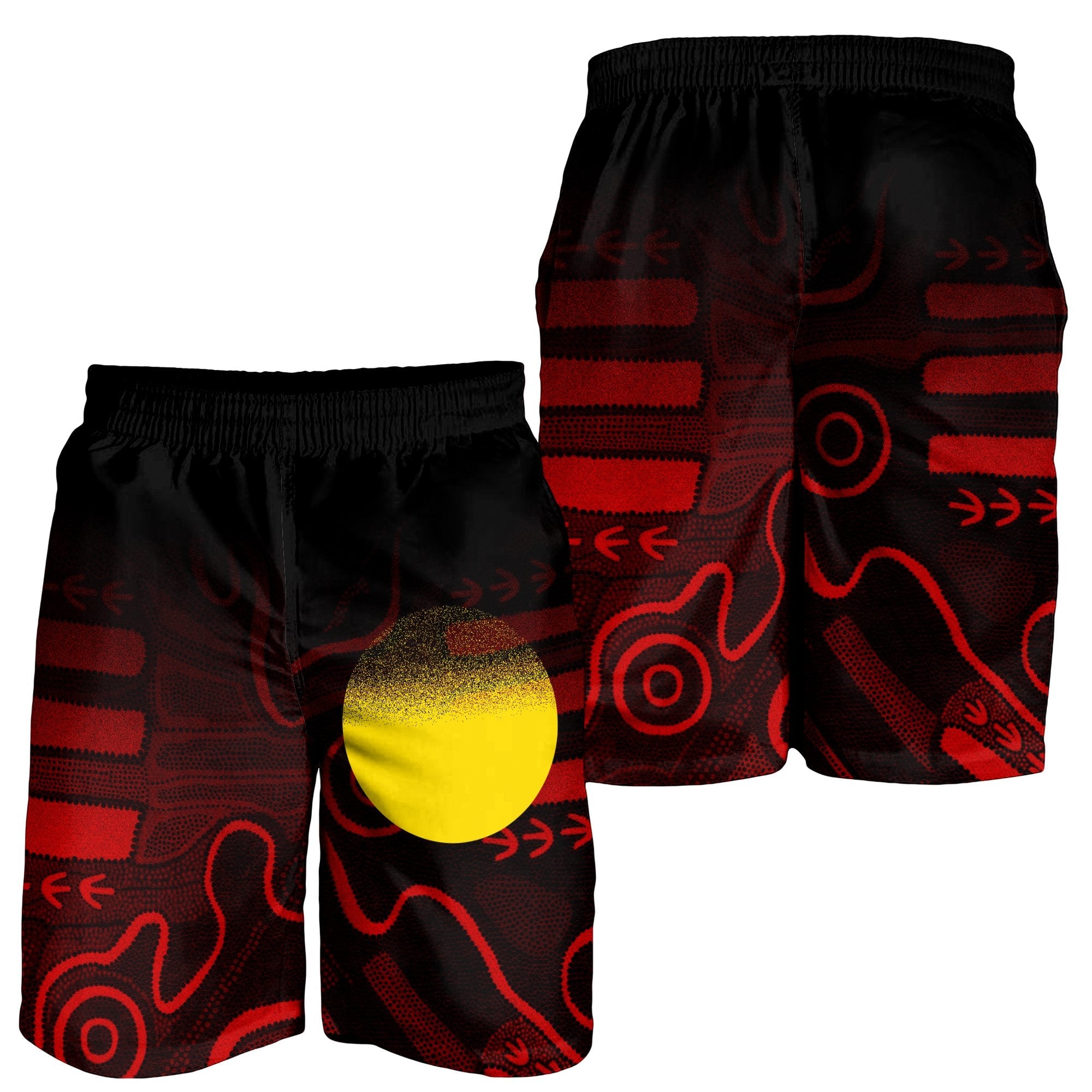 Aboriginal Men's Shorts - Indigenous Flag Grunge Style - Vibe Hoodie Shop