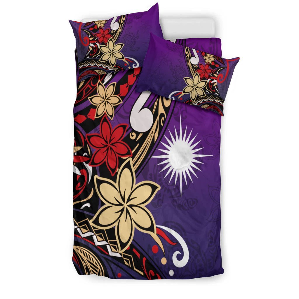 Marshall Islands Bedding Set - Tribal Flower With Special Turtles Purple Color - Vibe Hoodie Shop