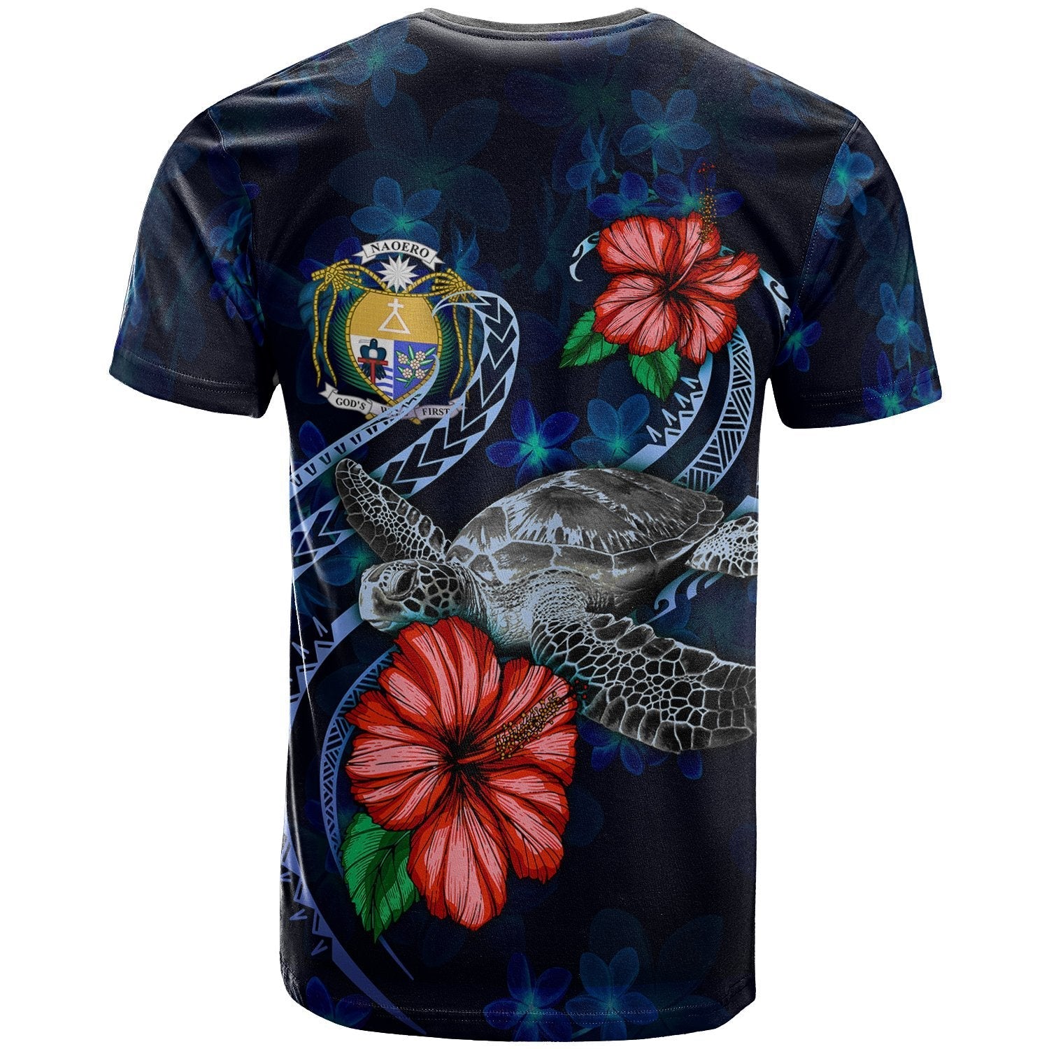 Nauru Polynesian T shirt - Blue Turtle Hibiscus - Vibe Hoodie Shop