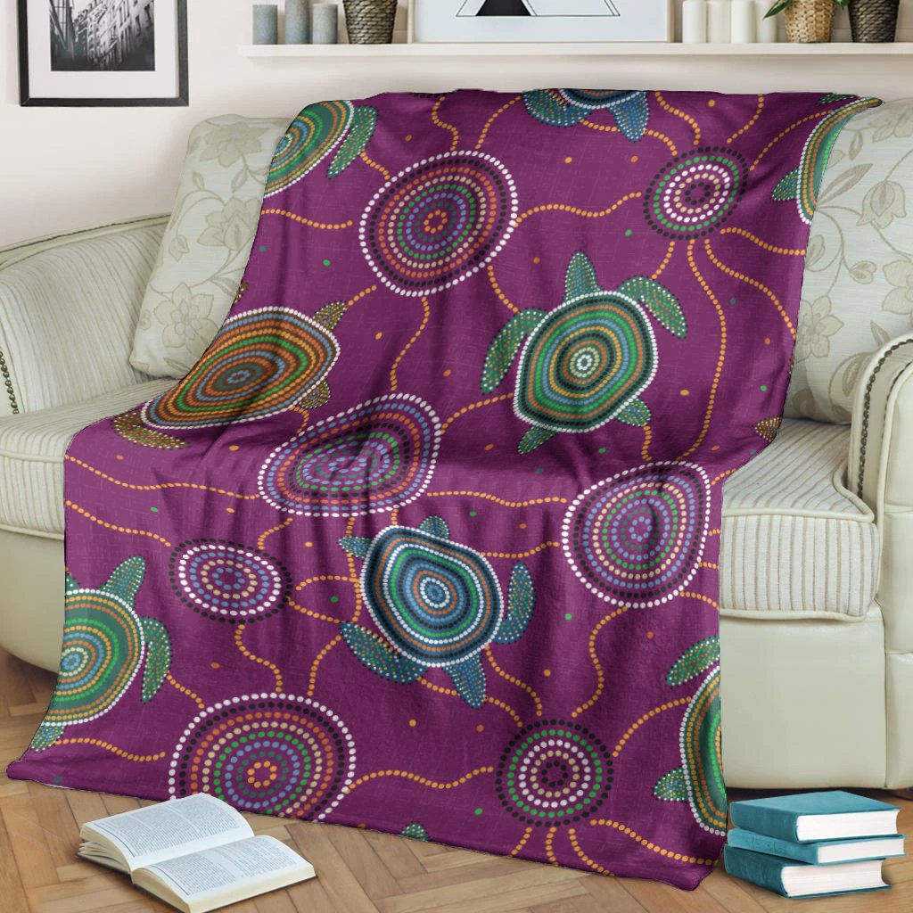 Premium Blanket - Aboriginal Turtle Purple Australia Dot Patterns - Vibe Hoodie Shop