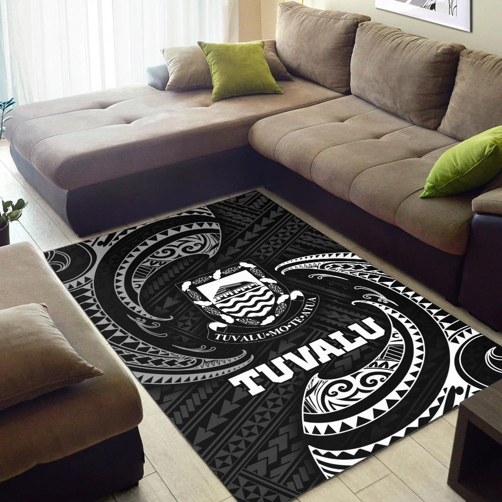 Tuvalu Polynesian Area Rug - White Tribal Wave - Vibe Hoodie Shop