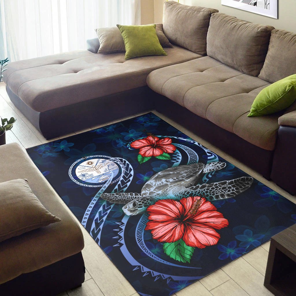 Marshall Islands Polynesian Area Rug - Blue Turtle Hibiscus - Vibe Hoodie Shop