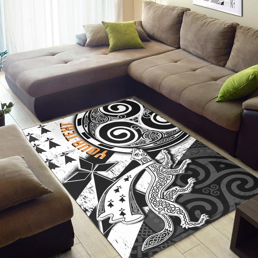 Custom Text Bretagne Personalised Area Rug - Brittany Ermine With Celtic Triskelion - Vibe Hoodie Shop