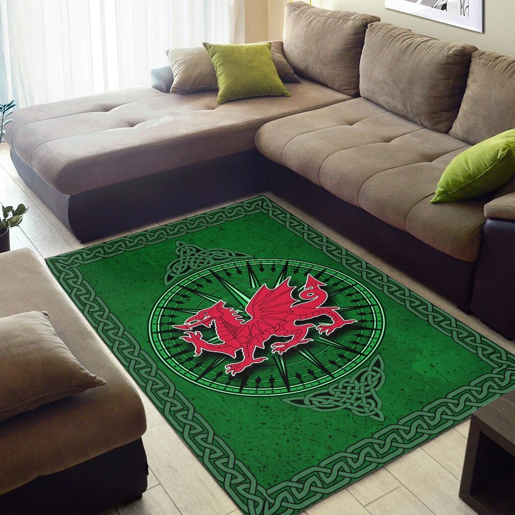 Wales Celtic Area Rug - Celtic Compass With Welsh Dragon - Vibe Hoodie Shop