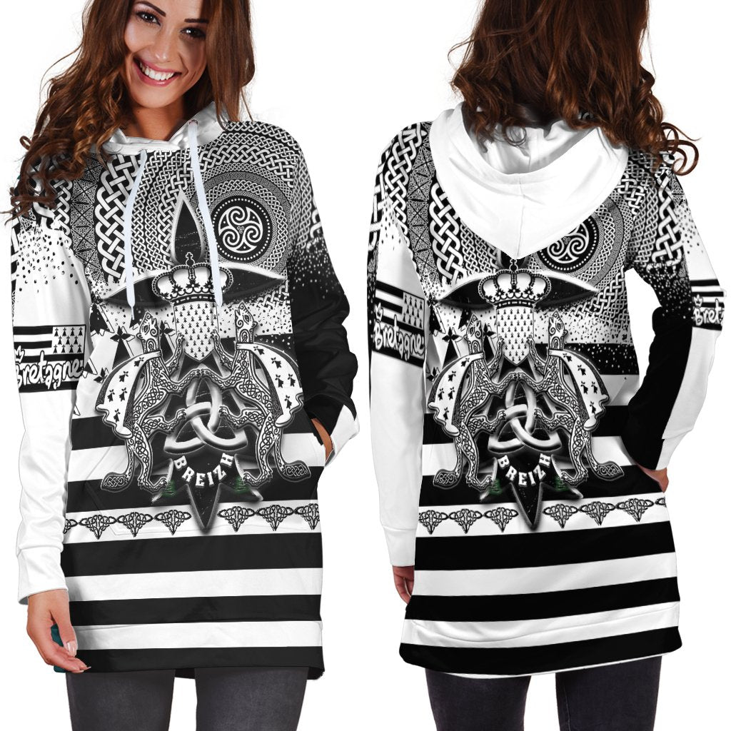 Celtic Brittany Women's Hoodie Dress - Brittany Flag With Stoat Ermine and Triskelion Symbols - Vibe Hoodie Shop