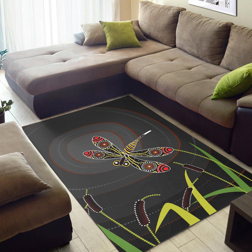 Aboriginal Area Rug - Dragonfly Black Aboriginal Style - Vibe Hoodie Shop