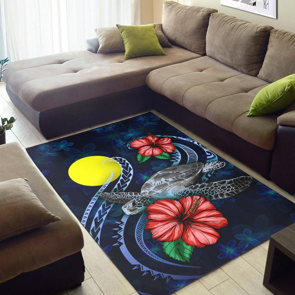 Palau Polynesian Area Rug - Blue Turtle Hibiscus - Vibe Hoodie Shop