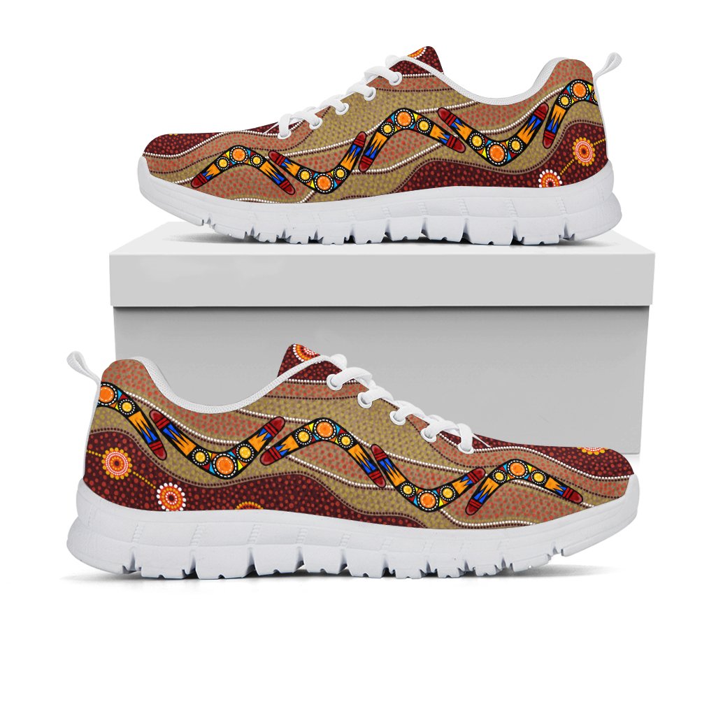 Aboriginal Sneakers, Boomerang Patterns Circle Dot Painting - Vibe Hoodie Shop