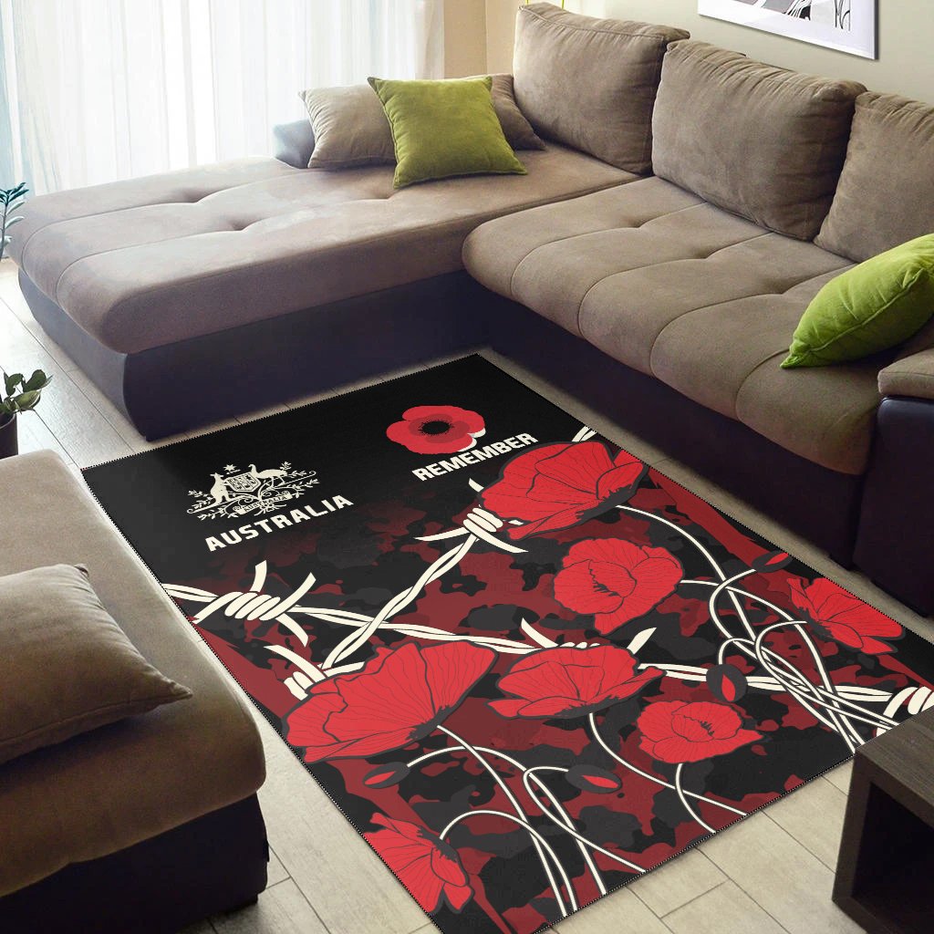 ANZAC Area Rug - ANZAC with Remembrance Poppy Flower - Vibe Hoodie Shop