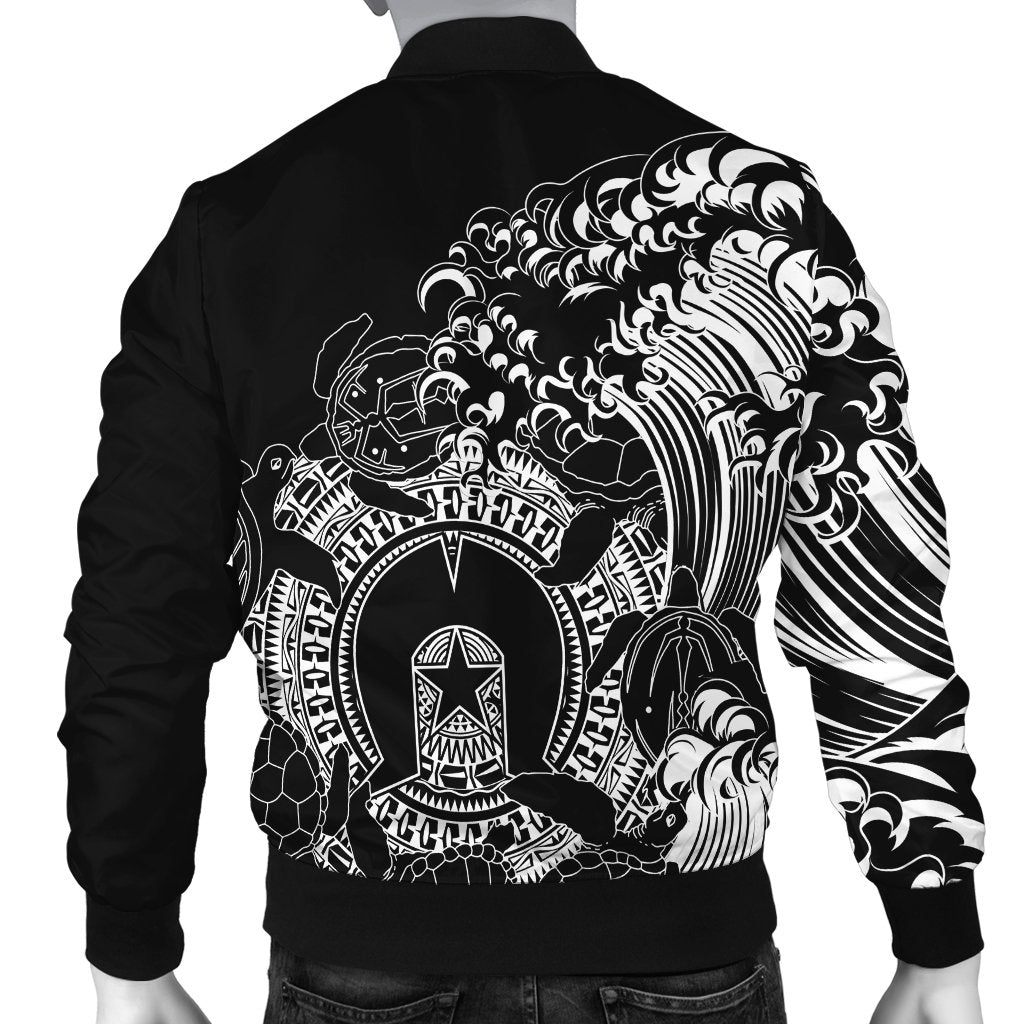 Aboriginal Men's Bomber Jacket, Torres Strait Islands in Wave (Black) - Vibe Hoodie Shop