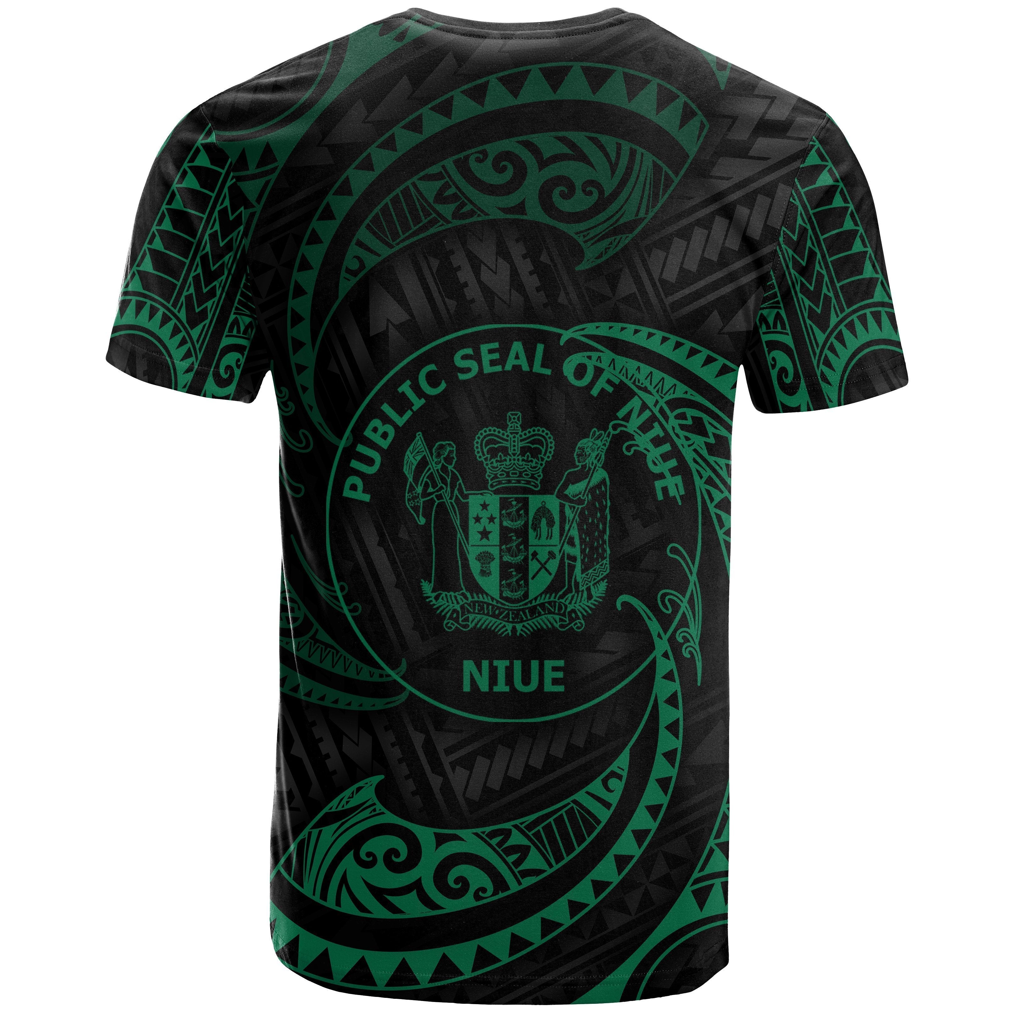 Niue Polynesian All Over T shirt - Green Tribal Wave - Vibe Hoodie Shop