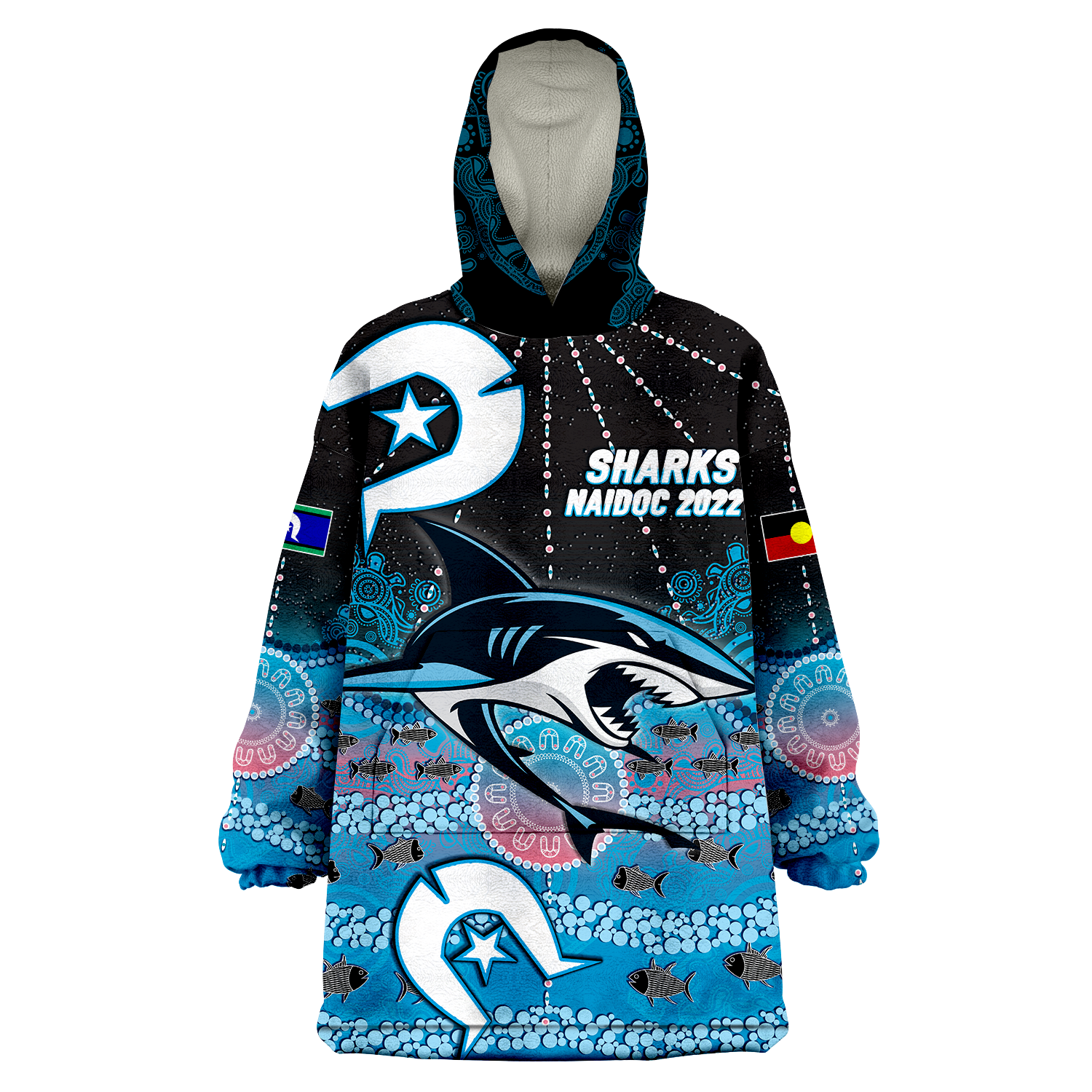 (Custom Personalised) Sharks Rugby NAIDOC 2022 Aboriginal Wearable Blanket Hoodie - - Vibe Hoodie Shop