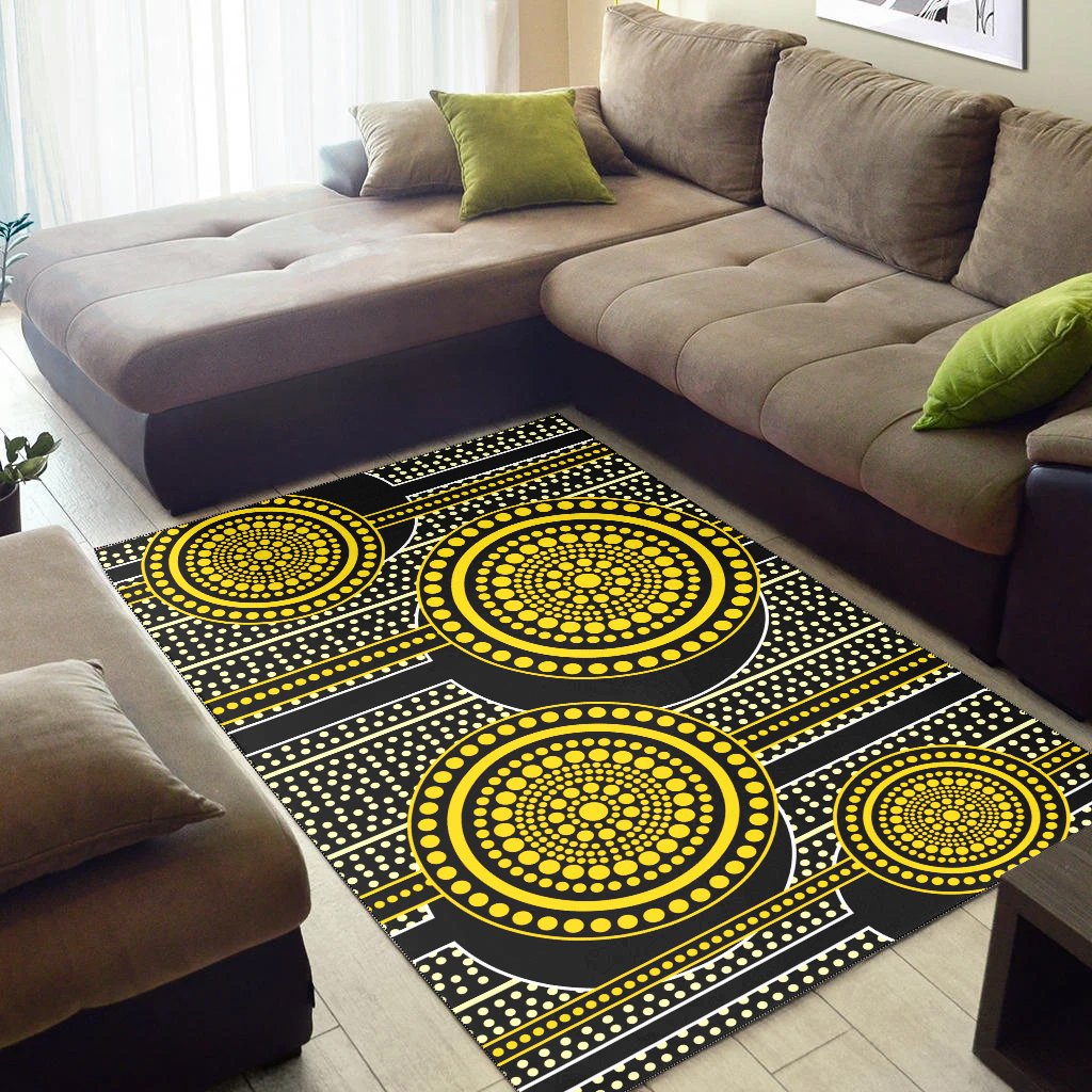 Aboriginal Area Rug - Dreamtime Yellow Dot Painting Aboriginal Style - Vibe Hoodie Shop