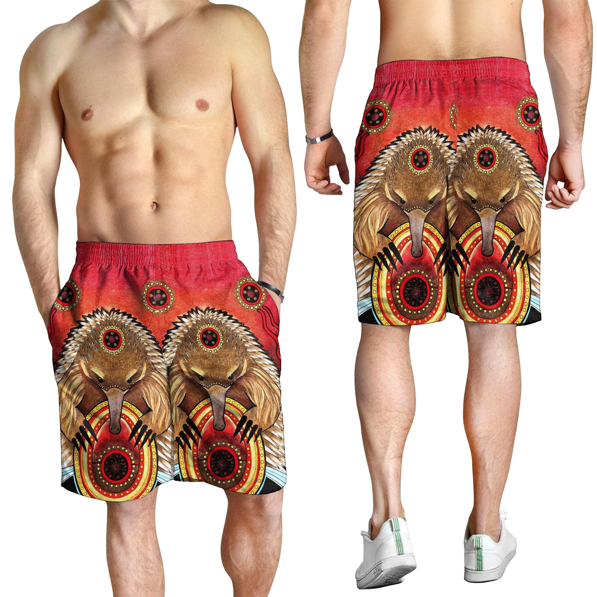 Aboriginal Men's Shorts - Australian Echidna - Vibe Hoodie Shop