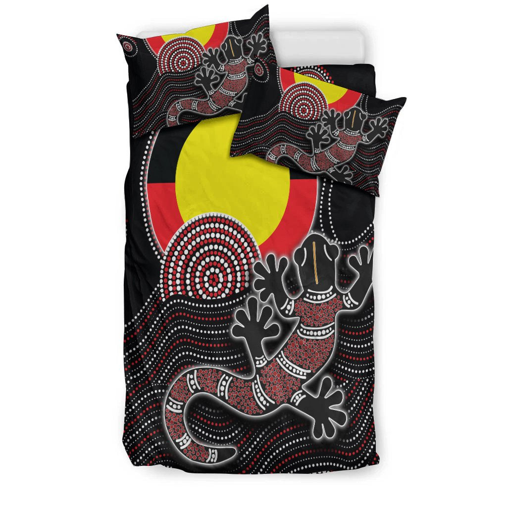 Aboriginal Bedding Set - Gecko with Aboriginal Flag - Vibe Hoodie Shop
