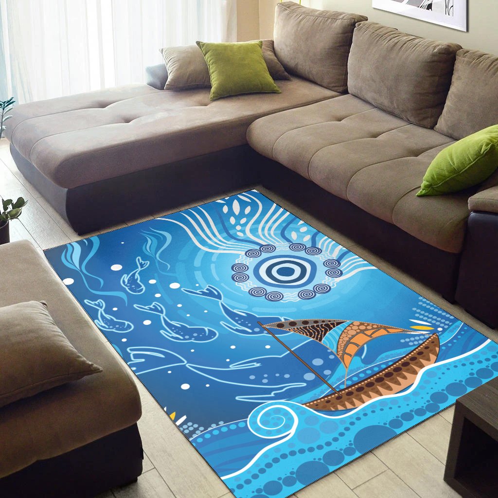 Area Rug - Aboriginal View Sea With Fish And Boat - Vibe Hoodie Shop