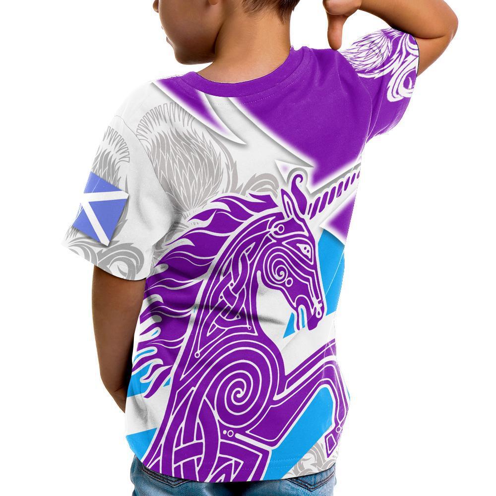 Celtic Scotland T shirt Kid - Scotland Unicorn and Thistle Pattern - Vibe Hoodie Shop