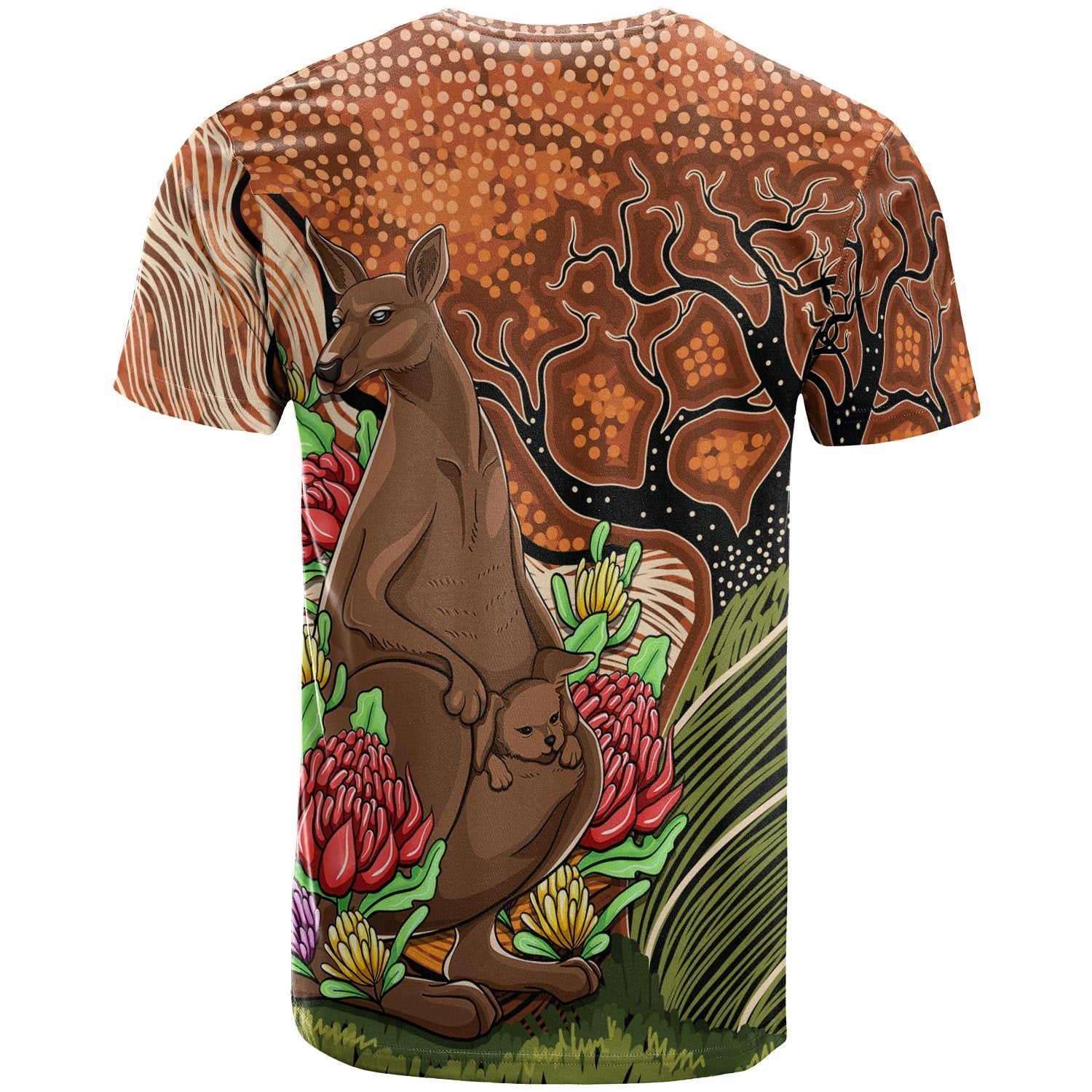 Aboriginal T shirt - Kangaroo With Indigenous Tree - Vibe Hoodie Shop