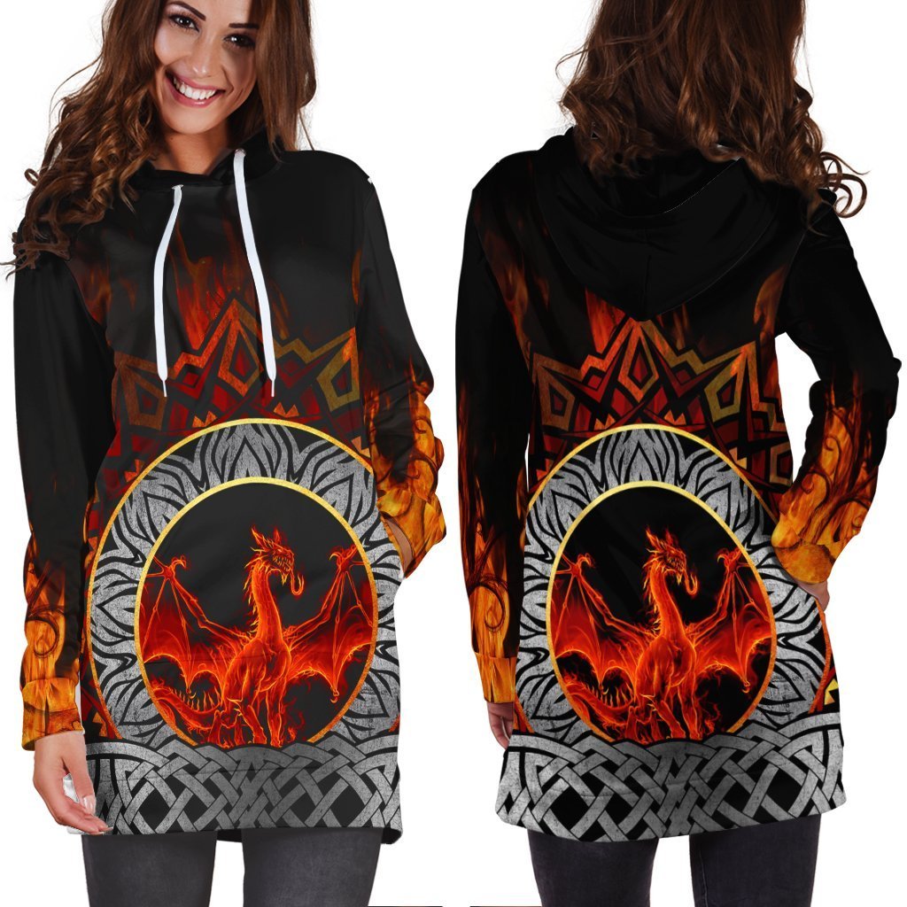 Celtic Dragon Hoodie Dress - Fire Dragon - Vibe Hoodie Shop