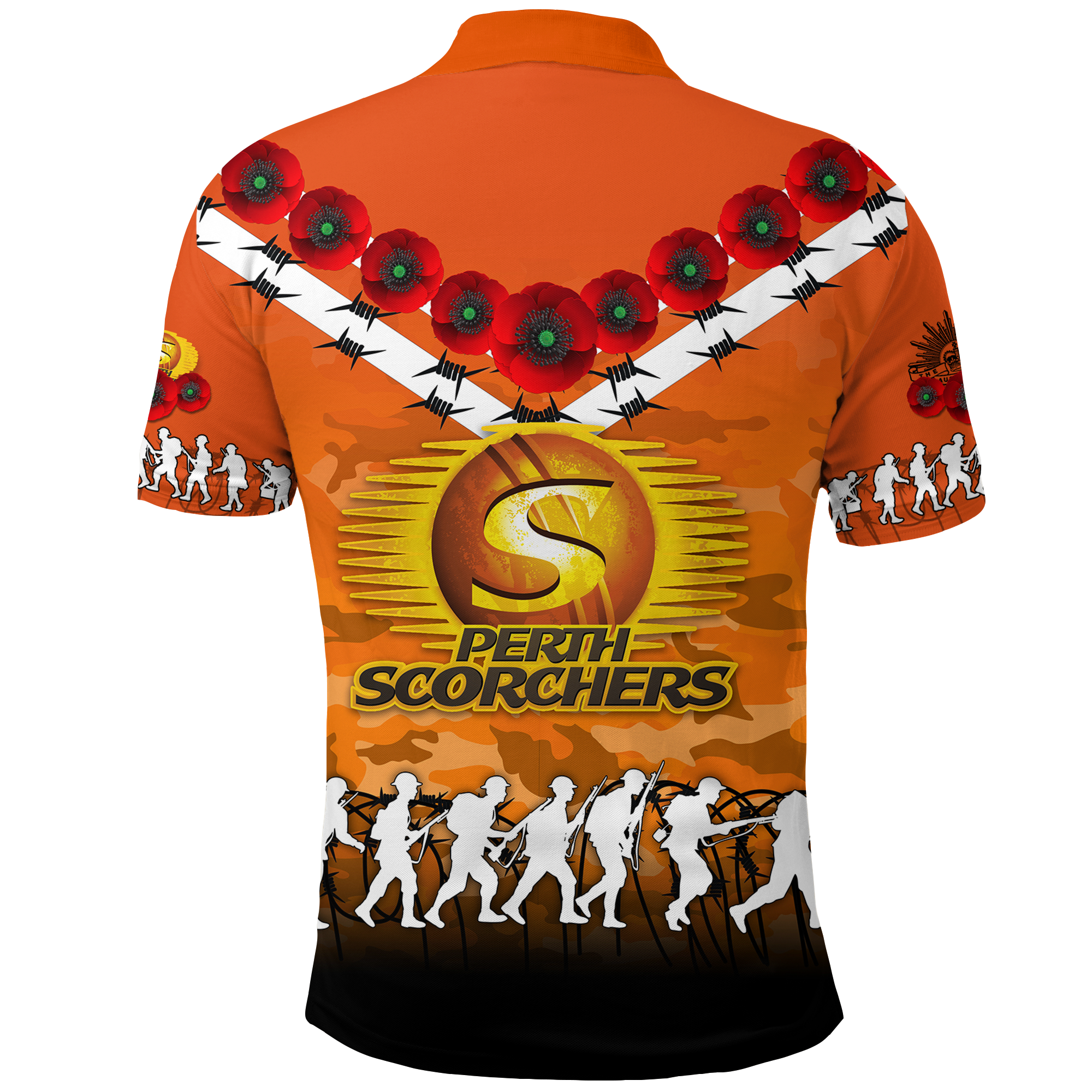 Perth Scorchers ANZAC 2022 Polo Shirt Camouflage With Poppy - - Vibe Hoodie Shop