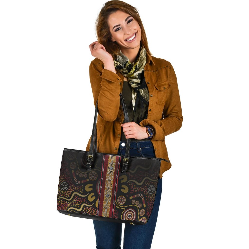 leathe-tote-bag-aboriginal-dot-panting-art-stripe-lines
