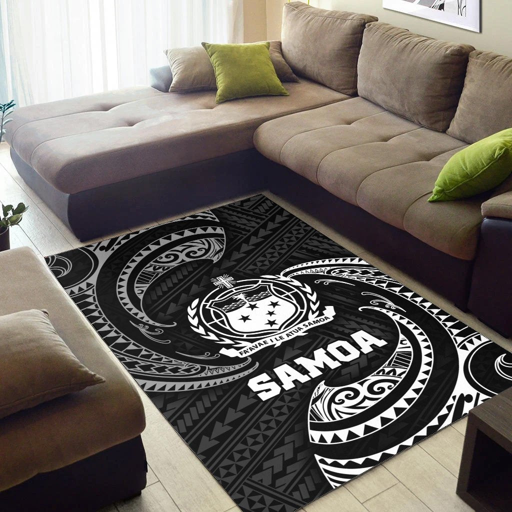 Samoa Polynesian Area Rug - White Tribal Wave - Vibe Hoodie Shop