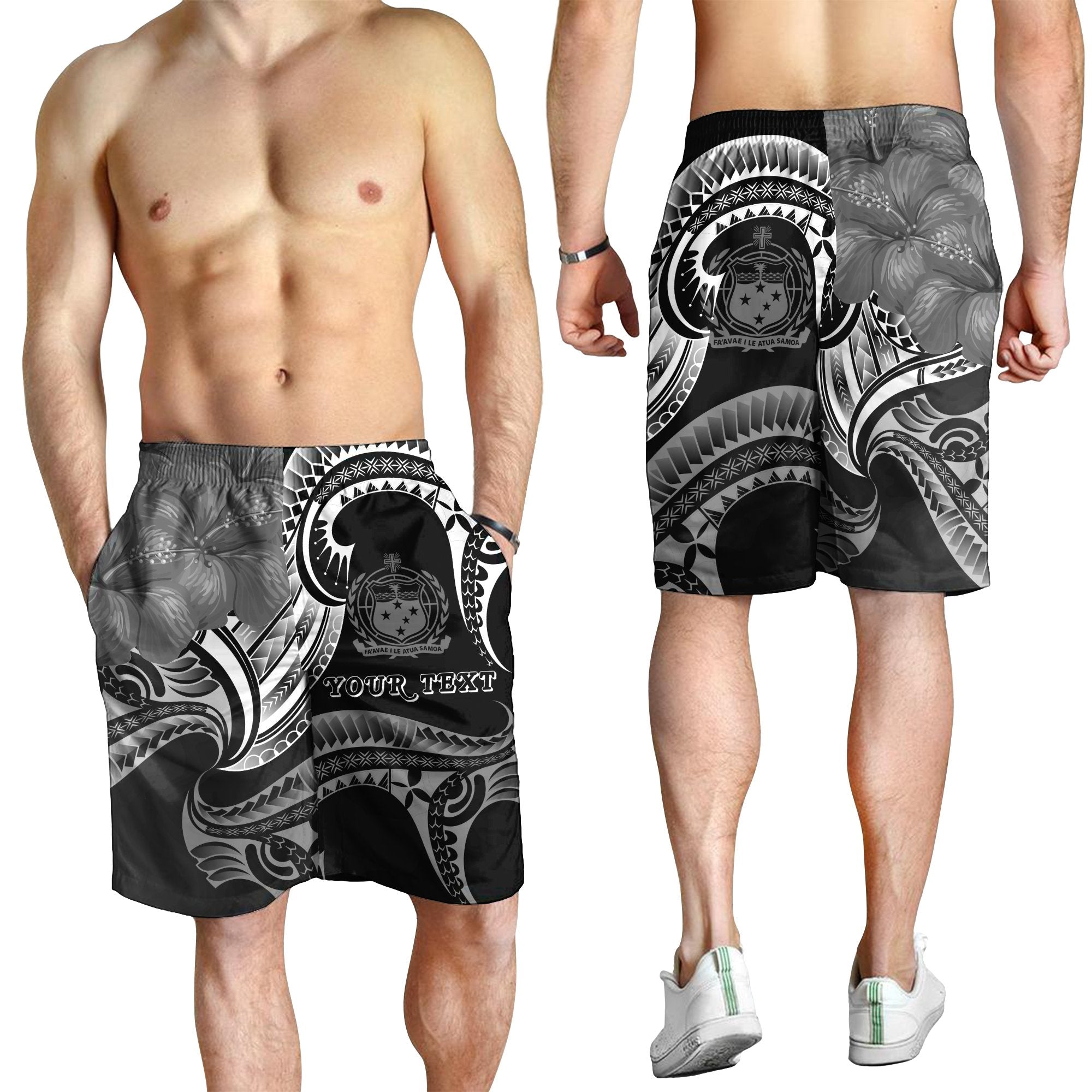 Samoa Custom Personalised Men's Shorts - Samoa Seal Wave Style (Black) - Vibe Hoodie Shop