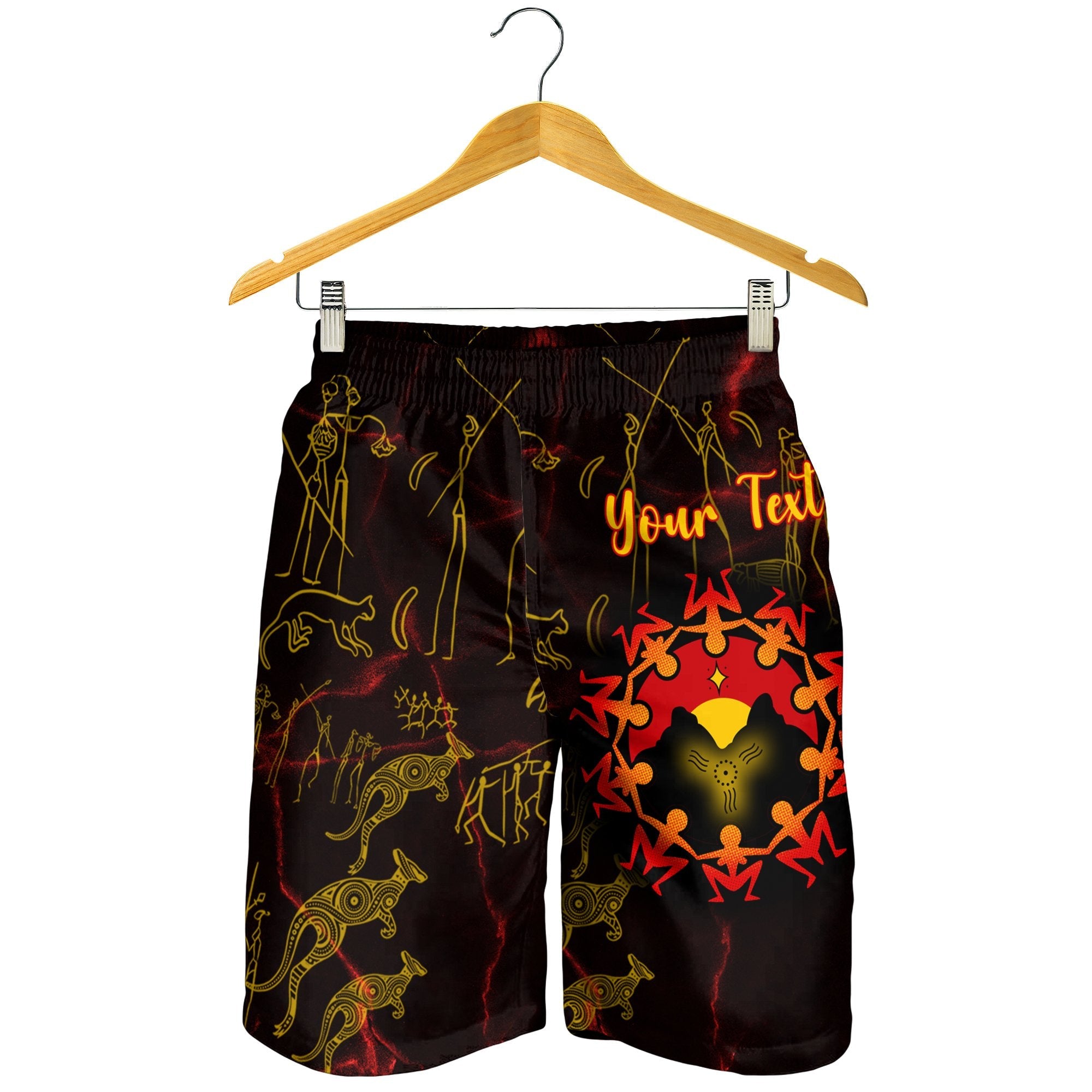 Custom Aboriginal Men's Shorts - Australia Map and Indigenous Flag - Vibe Hoodie Shop