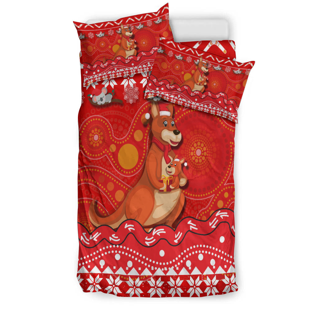 Australia Christmas Kangaroo Family Aboriginal Art Bedding Set - - Vibe Hoodie Shop