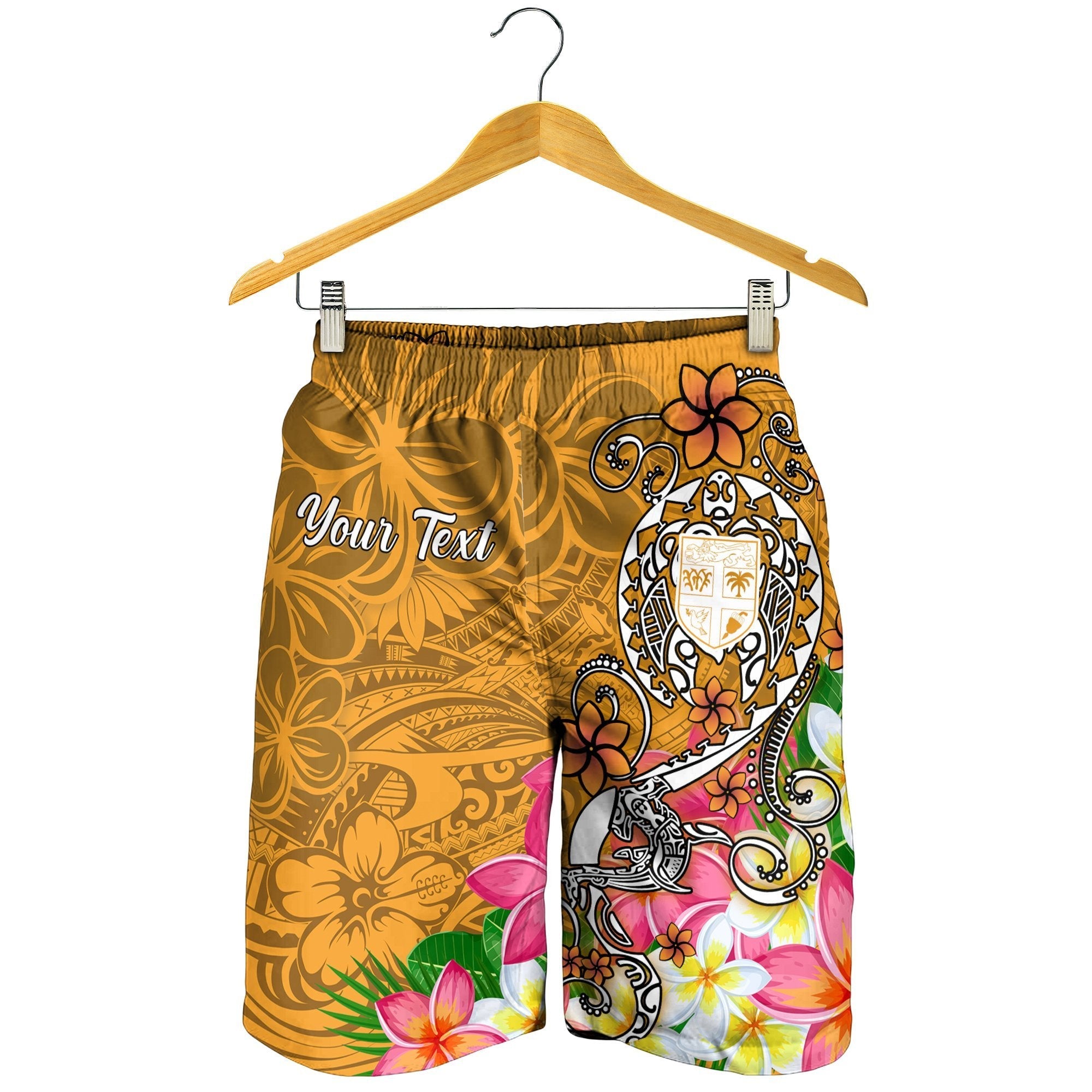 Fiji Custom Personalised Men's Shorts - Turtle Plumeria (Gold) - Vibe Hoodie Shop