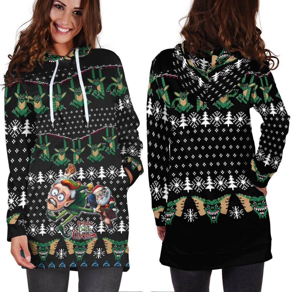 Celtic Ugly Christmas Women's Hoodie Dress - Kick Ass Xmas Ho Ho Ho - Vibe Hoodie Shop