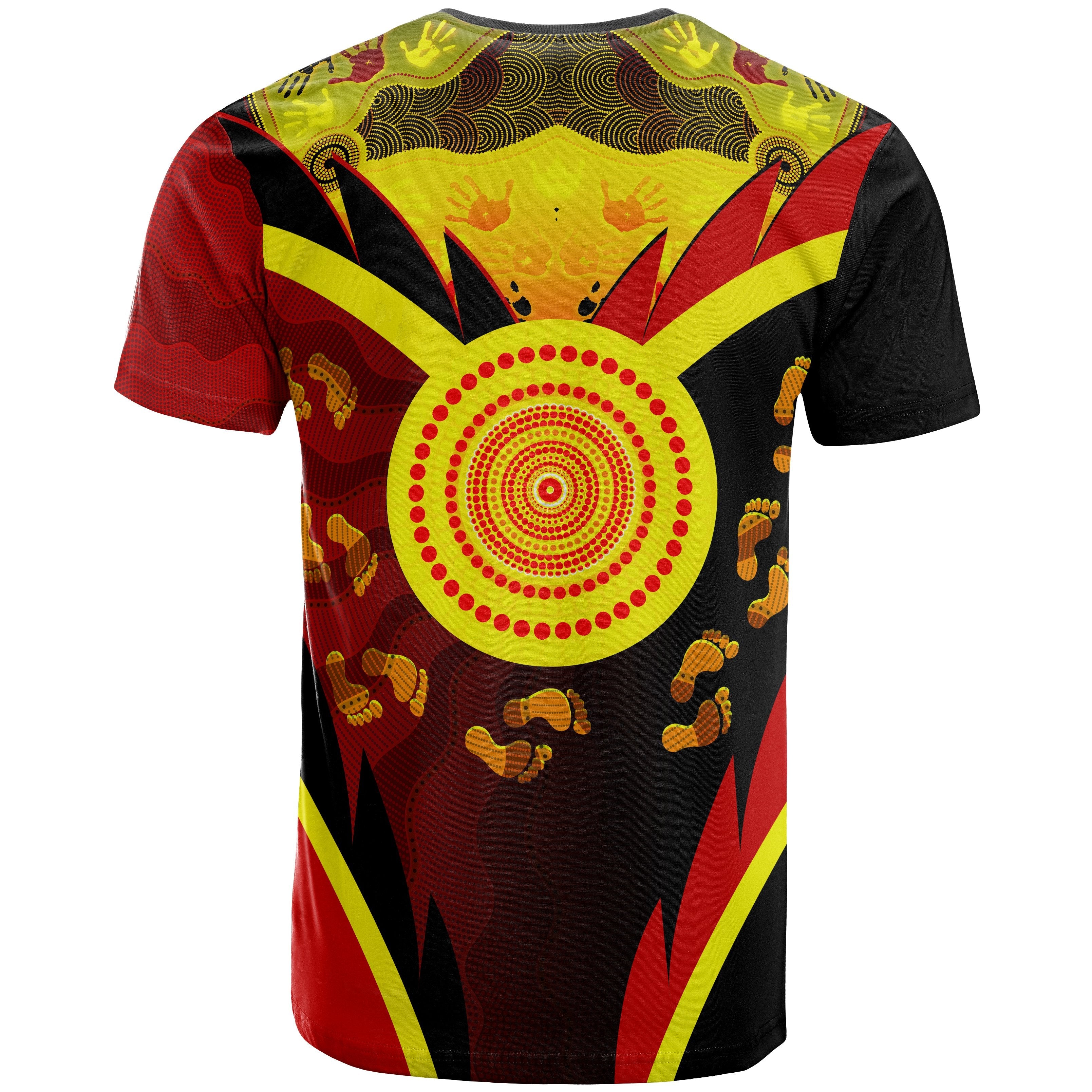 Aboriginal T shirt - Indigenous Flag With Footprint Hand Art - Vibe Hoodie Shop