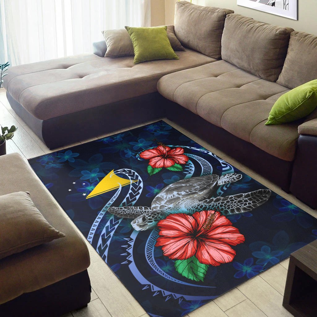 Tokelau Polynesian Area Rug - Blue Turtle Hibiscus - Vibe Hoodie Shop