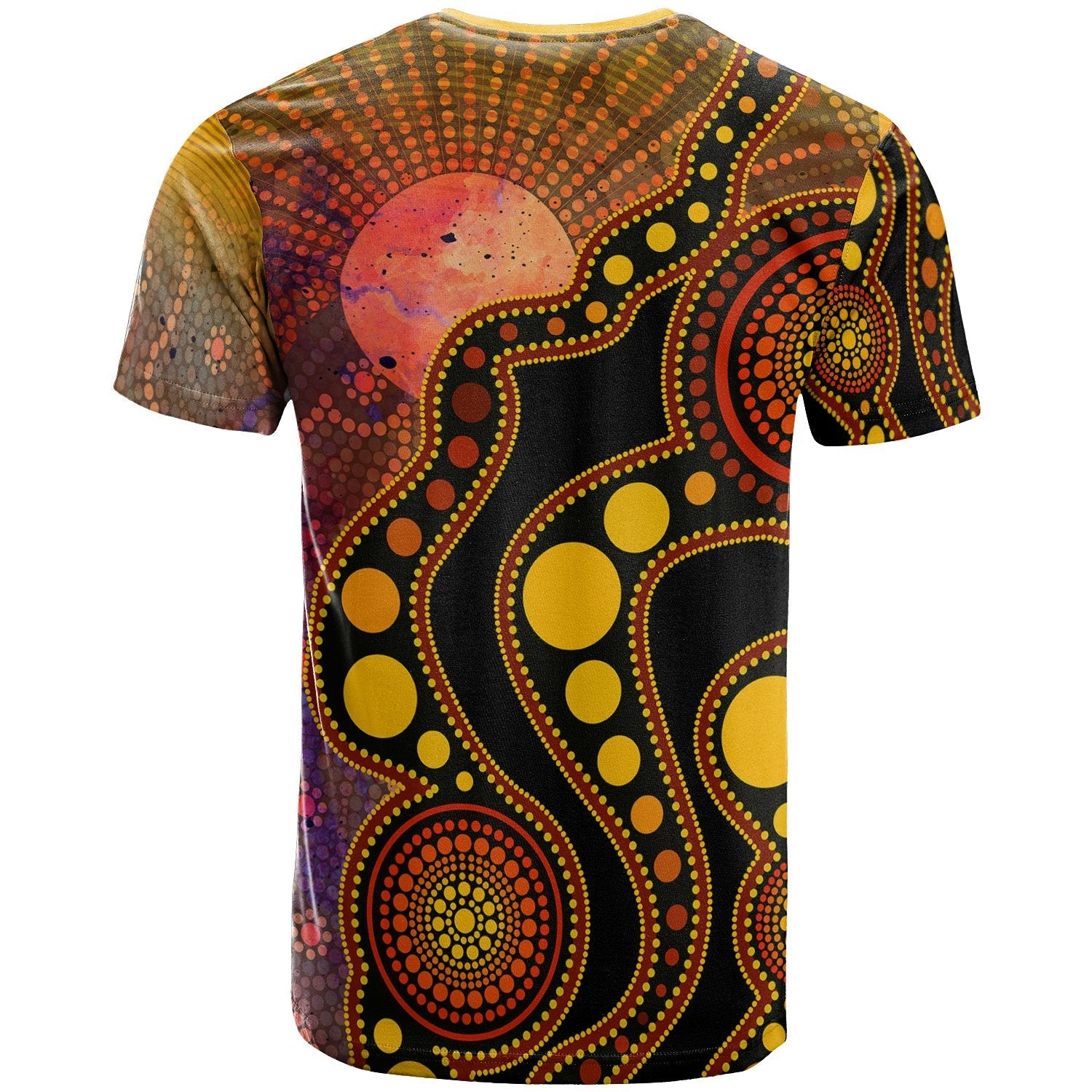 Aboriginal T shirt - Australia Indigenous Flag Circle Dot Painting Art (Golden) - Vibe Hoodie Shop