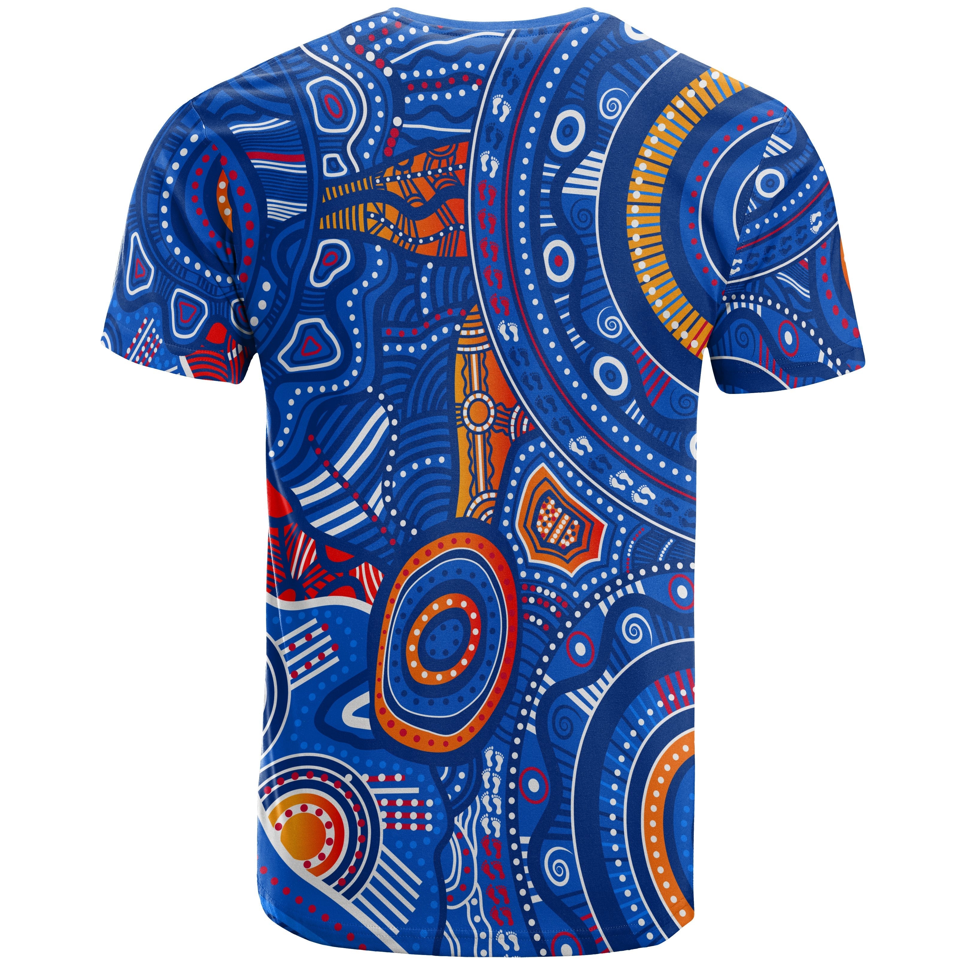 Aboriginal T shirt - Indigenous Footprint Patterns Blue Color - Vibe Hoodie Shop