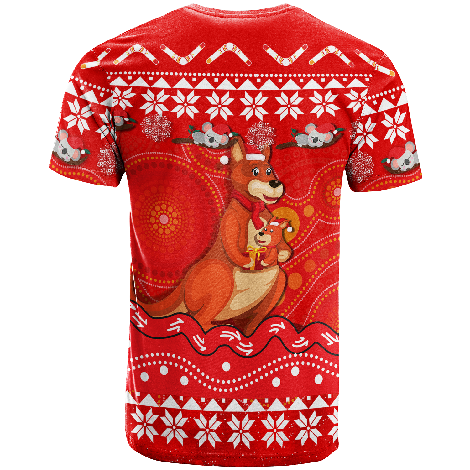 Australia Christmas Kangaroo Family Aboriginal Art T-Shirt - - Vibe Hoodie Shop